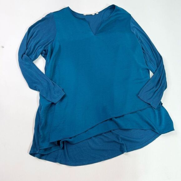 Soft Surroundings Tunic Top Women 1X Knitted Long Sleeve Split V-neck Hi-Low Hem - Picture 1 of 9